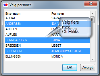 Eksport til sas (Extens, SATS, TP) Eksporten presenterer ei liste med kandidater som inngår i utvalget.