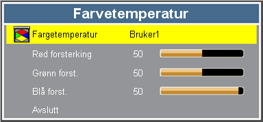 BILDE Fargetemperatur Fargetemperatur Juster fargetemperaturen. Tilgjengelige alternativer: Bruker, lav, middels, høy.