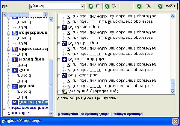 Til høyre i billedet vises hvilke elementer som hører til denne gruppen. Brukeren kan velge hvilke elementer som skal være med når agende opprettes.