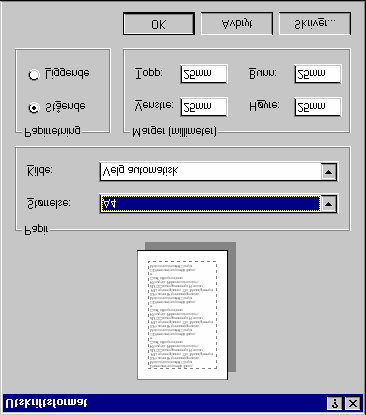 Velg papirformat. Velg papirretning. Velg marger. Standard valg er satt av programmet. Det er kun hvis disse skal endres for det enkelte dokument at det er nødvendig å endre utskriftsformatet.