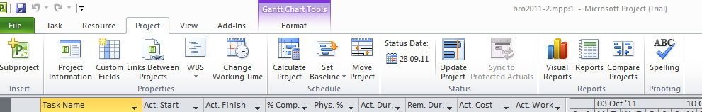 Slik velger du de felt fra Projects database som du vil eksportere til Excel-filen. Resultatet kan bli en excel-fil som ser slik ut.