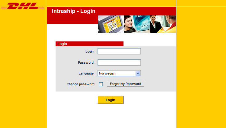 Logg deg inn på DHL Intraship 1. Gå inn på 2.