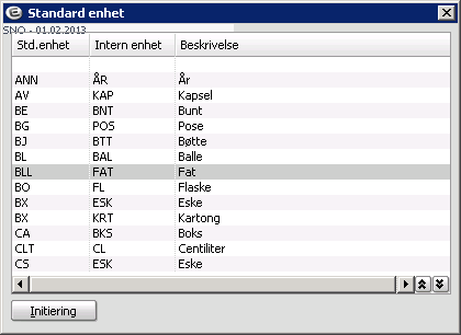 For å importere registeret trykker du Initiering.