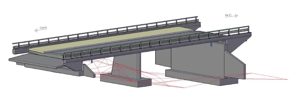 Reguleringsplanen legger til rette for at ny bru skal etableres på det samme sted som dagens bru. Brutype ble valgt i tidligere nevnte forprosjekt. Figur 9 Utforming av ny bru i 3D.
