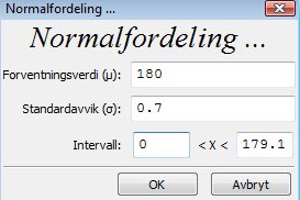 Eksempel 38. Normalfordeling og invers normalfordeling Eksempel side 275 i Sinus S2 Høyden til norske rekrutter er normalfordelt med forventningsverdien 180,0 cm og standardavviket 7,0 cm.