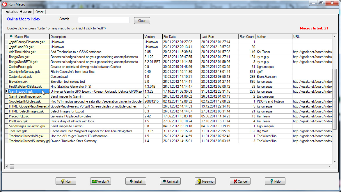 Makroer Macro manager Velg menypunkt Macro -> Run/Manage :