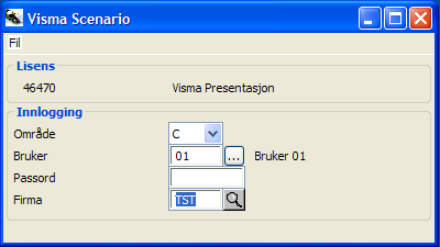 START VISMA SCENARIO Hjelpeklienten TST Ved installasjon av Visma Scenario blir en hjelpeklient lagt inn. Denne klienten inneholder standard parameteroppsett som vi anbefaler som et grunnoppsett.