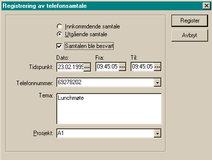 Arkivkort 106 Se emnet Dokumentbehandling for mer informasjon 8.11 Telefonlogg Denne fanen har størst verdi hvis brukeren har ISDN telefon.