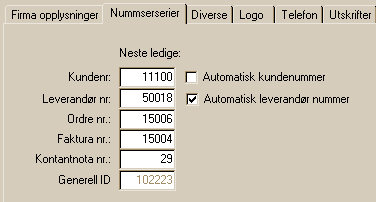 47 Corrado hjelp 5.2.3 Nummerserier Når Corrado installeres settes nummerseriene til forhåndsdefinerte verdier i.h.t. norsk standard.