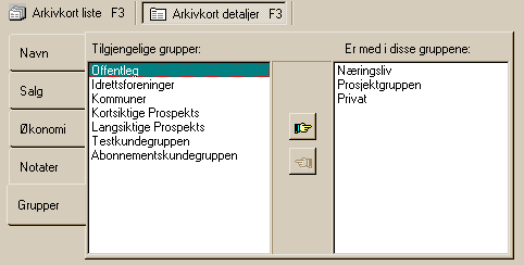 97 Corrado hjelp Grupper Her kan du lage en oversikt over hvilke grupper som leverandøren er medlem av, og ved hjelp av denne har du også mulighet for å lage utvalg på flere gruppesammensetninger. 8.