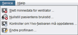 Last ned minnedata for ventilator... Last ned kortdata... Slett nedlastinger... Slett registreringer... Last ned data for et døgn, en måned eller et år fra ventilatoren via en USB-kabel.