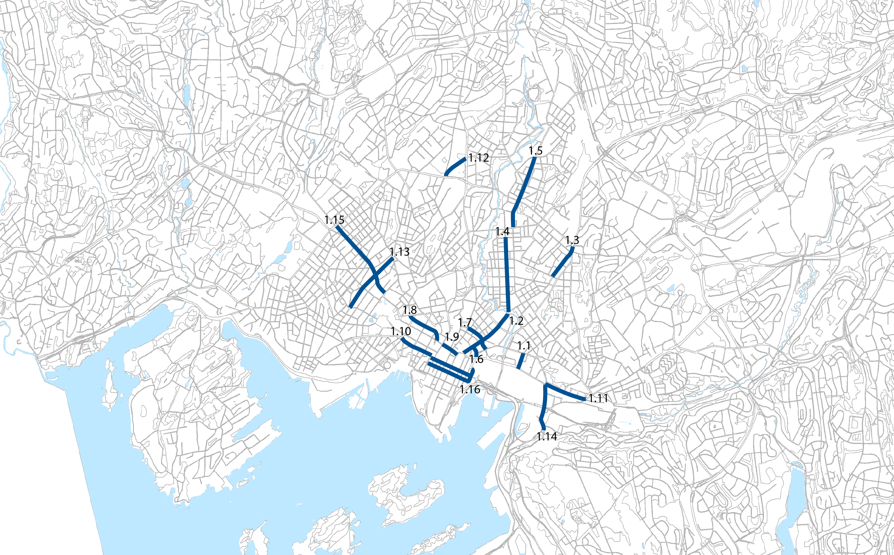 Kollektivprioritering i 2-felts gate: Strekning med