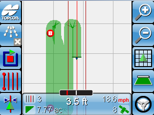 Figur 9-39. Angi det andre punktet på AB-linjen 11. Det vil nå vises en rett linje (figur 9-39). Figur 9-40. Følg linjen frem og tilbake på åkeren 12.