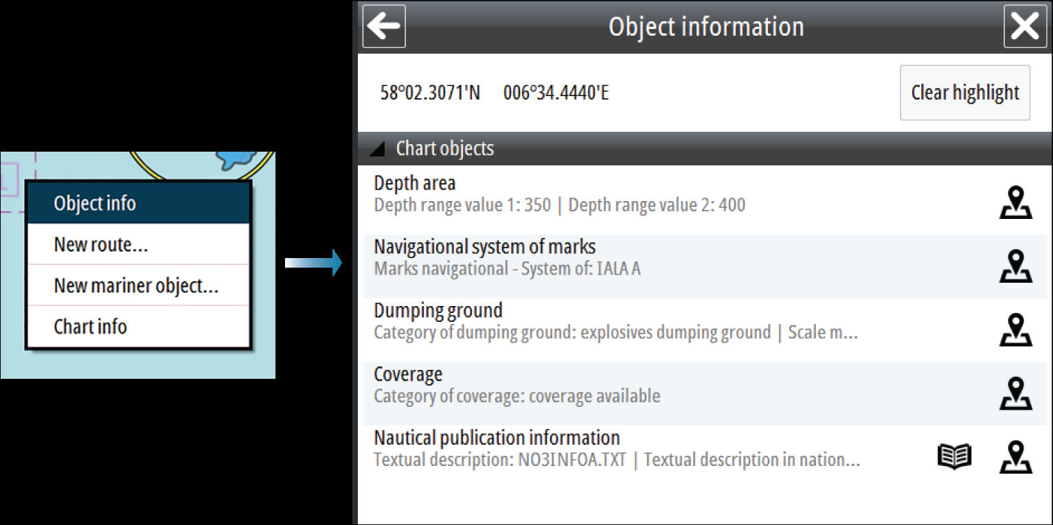 Objektinformasjon Du finner informasjon om et objekt i dialogboksen Object information (Objektinformasjon). Dialogboksen vises ved å flytte markøren til objektet og klikke med høyre markørtast.