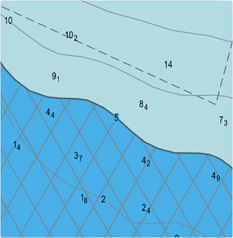 Visningsinnstillinger for dybde Det finnes ulike innstillinger som kan visualisere dybdene og dybdeområdet: Shallow contour (Grunn kontur): Grense for grunt vann.