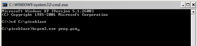 2.4 Kompilering og overføring av Simulinkmodell Figur 2.7: Arbeidsområde før kompilering For å kompilere selve programmet brukes kcpsm.exe, dette gjøres ved å starte opp kommandolinja.