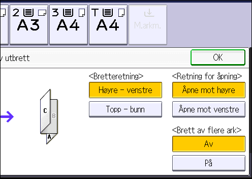 Etterbehandling Hvis du vil brette flere ark med funksjonen Brev utbrett, må du installere støttebrettet for Z-fals for multifalseenheten.