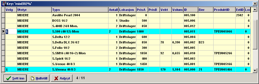 Booking Denne modulen brukes for å bestille ( booke ) utstyr tilknyttet en valgt Produksjon.