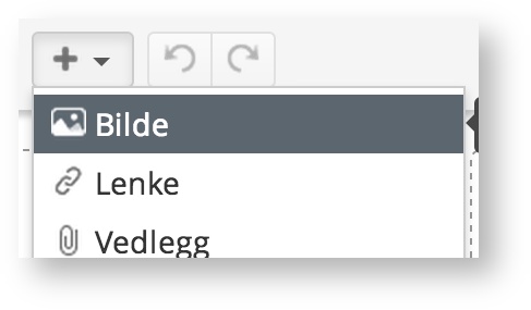 Dialog når man drar inn et bilde i redigeringsbildet Alternativt sett inn bilde ved å bruke denne knappen Det er også mulig å laste opp et vedlegg ved å velge "Sett inn" "Bilde" fra