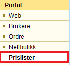 Prislister Prislister på Administrasjonssiden bruker du til å velge hvilke produkter du skal tilby dine kunder, sette pris og leveringsalternativ på produktene og tilegne prislisten til Web portal,