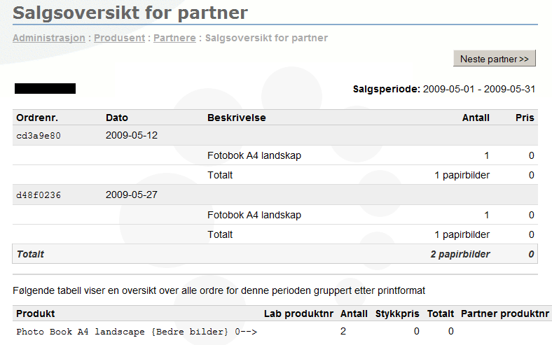 Her vil du kunne se detalj informasjon om de ulike ordene slik som ordrenr, dato, beskrivelse av produktet,