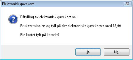 Appendiks C Gavekort Salg \ påfylling av EGavekort Når du skal selge et elektronisk gavekort gjør du salget som et hvilket som helst annet salg.