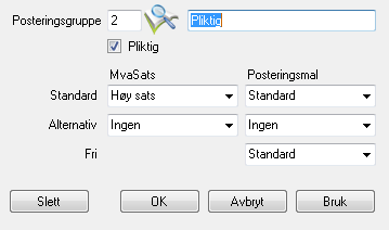 2 Oppsett Eksempler: Nedenfor følger noen eksempler av Mva-oppsett i PCKasse. Blomsterbutikken AS Blomster og planter er belagt med normale Mvasatser. Sett opp en Mva-sats med prosent lik 25.