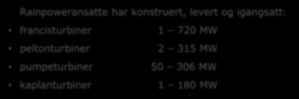 Rainpower historikk 1853 1903 1999 2005 2007 2008 2010 2011 GE Hydro i Norge i Kina i Sverige, Tyrkia og Peru i Nord- Amerika Og Sveits