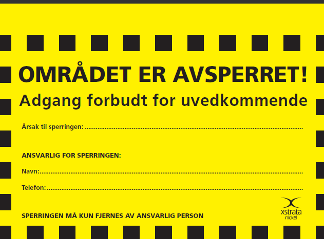 7) Sperringer Områder der det er fare for at personer kan falle ned, rammes av fallende gjenstander eller der det av andre grunner er forbundet med fare å oppholde seg, skal sperres av med