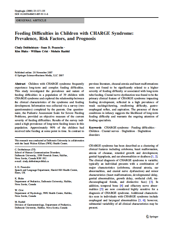 Feeding Difficulties in Children with CHARGE Syndrome: