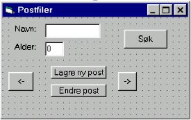 Form1.Show Dersom du ønsker å kunne endre innholdet i en post fra dette vinduet, plasserer du en kommandoknapp til over "Tilbake" knappen. Sett egenskapen "Caption" til Endre.