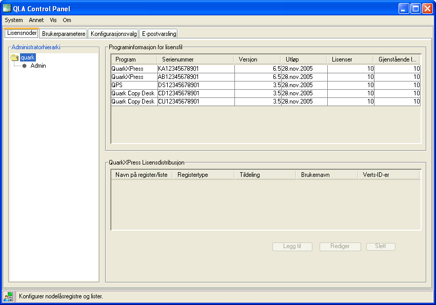 BRUKE BRUKERGRENSESNITTET FOR QLA CONTROL PANEL MENYEN OM Via menyen Om kan du vise informasjon om den gjeldende versjonen av QLA Control Panel.