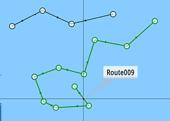 Ruter En rute består av en rekke rutepunkter som angis i den rekkefølgen du vil navigere til dem. Når du velger en rute på kartpanelet, blir den grønn, og rutenavnet vises. Zeus 2 versjon 1.