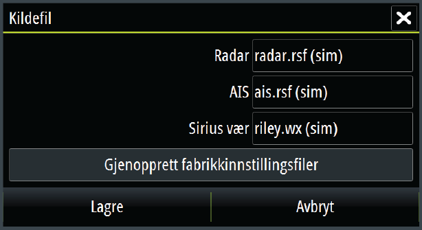 21 Simulator Du kan bruke simulatorfunksjonen til å se hvordan enheten fungerer i en stasjonær posisjon, uten at du er koblet til ekkolodd, radar, GPS og så videre.