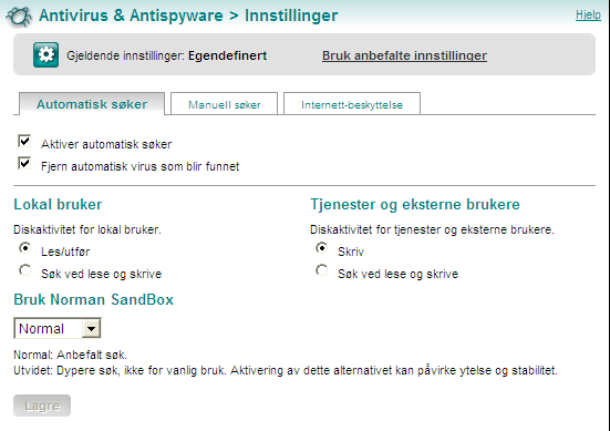 Antivirus & Antispyware Innstillinger Automatisk søker Den automatiske søkeren arbeider i bakgrunnen og gir automatisk beskyttelse av systemet.