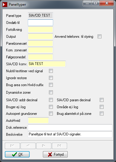 OPSÆTNING 27 Eksempel på Paneltype, der bliver brugt til at teste Paneler. 6. Klik OK.