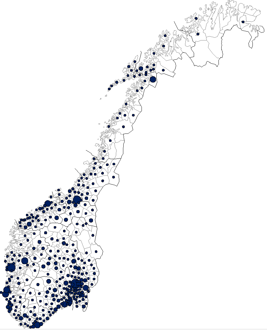 Går vi helt ned på kommunenivå så finner vi at lokalbankene har flest av sine utlån til foretakene i storbyene Oslo, Bergen og Trondheim.