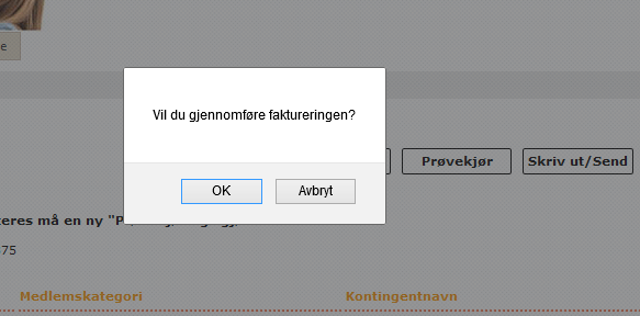 Fakturere kontingent Når en har laget en eller flere kontingentsatser, koblet satsene til medlemmene og bestemt hyppighet/termin, kan en fakturere.