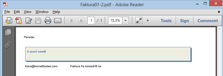 Her får du nå flere mulige valg for utsending av fakturaer. Normalt trykkes bare Skriv ut/send, og alle fakturaer som KAN sendes via epost blir sendt, de øvrige lastes ned via pdf.