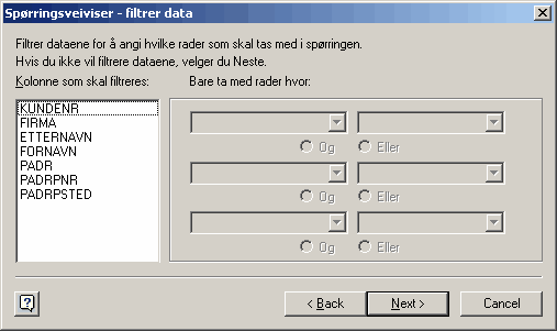 112 Quick Brukerkonferansen I det neste bildet kan vi legge inn utvalgskriterier, slik at vi kan velge hvilke kunder som skal være med i utvalget.