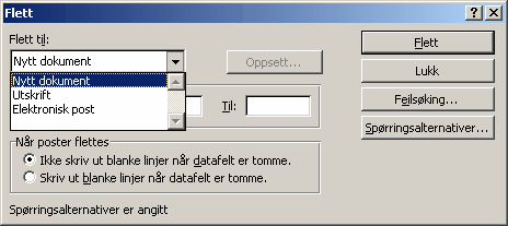 Salg og kundeoppfølging 115 I tillegg til å flette til utskrift kan du som du ser også flette til elektronisk post.