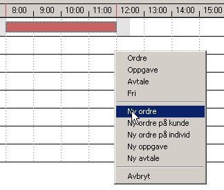 Verkstedstyring 133 Opprette en ny ordre direkte i kalenderen ved å markere ønsket tid med musen.