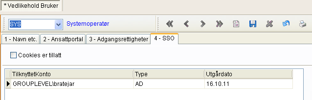 komme innom samme påloggingsbildet som du ser ovenfor, men kun for valg av klient. Under menyvalget Fil Bruker vil du nå finne en ny mappe som heter SSO.