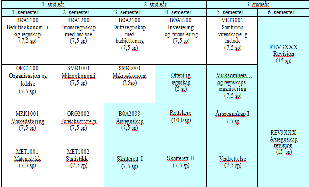 Det gis én karakter for avsluttende revisoreksamen som dekker læringsutbyttet for Skatterett I og II.