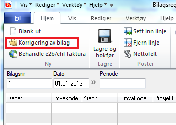 Før inn det du på forhånd har skrevet for hånd i bokføringsbilaget. På debet og kredit føres aktuelle kontonummer. Det kan være en fordel å føre på en kort forklarende tekst på noen få ord.