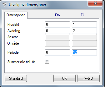 Velg oppsett nøyaktig som vist over: Vis verdier for 1. og 3. kolonne. La 2.kolonne vise «Skjule» for å gi luft i rapporten. 1. Kolonne skal vise Balansen for fjoråret. (Velg «Hele» og «2011») 3.