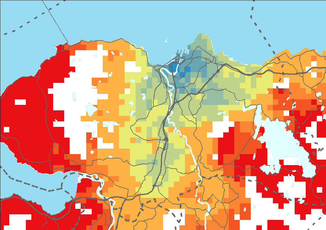 Kg CO 2 -ekvivalentar per person per dag ved boliglokalisering, Trondheim Kg CO2 per person