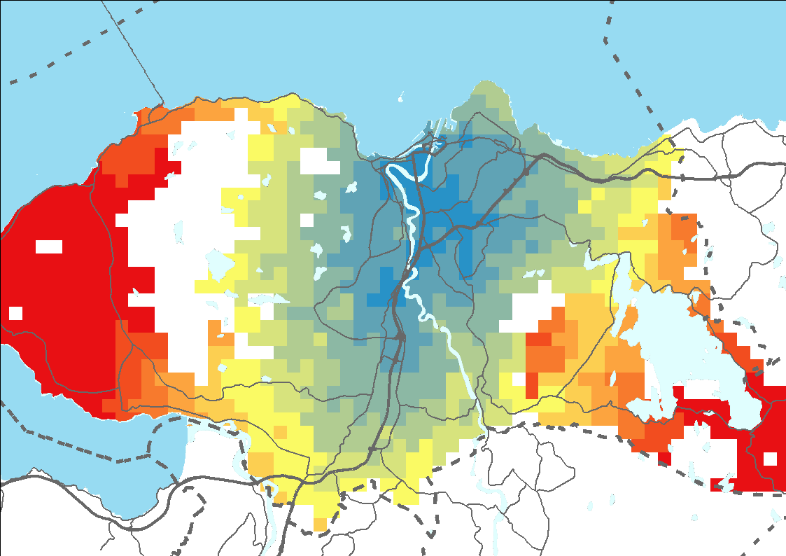 Kg CO 2 -ekvivalentar per person ved etablering av 1000 nye arbeidsplassar Kg CO2 per person 1,00-1,20