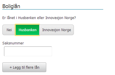 1.3 Boliginformasjon Boliglån Ved å klikke Ja på spørsmålet om boliglån blir skjermbildet utvidet, og du må fylle ut informasjon.