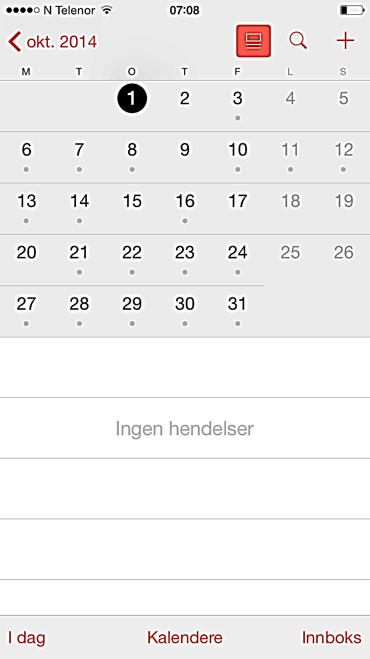 Kalendervisning Nå er en kalender valgt.